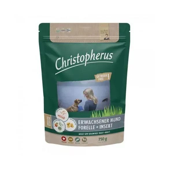 Christopherus Dog Adult Grain Free Pisztráng és rovar Small & medium 750g