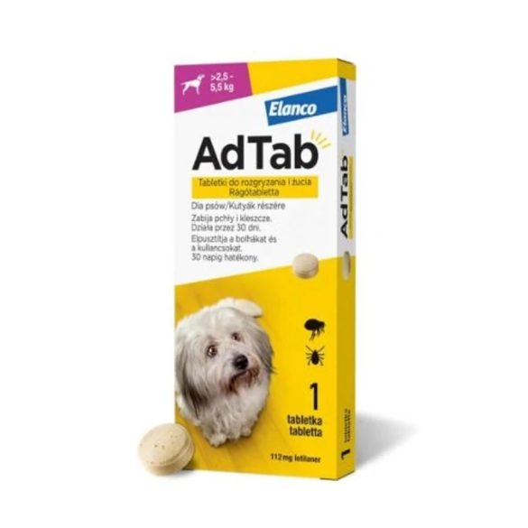 AdTab rágótabletta kis testű kutyáknak (>2,5-5,5 kg) 112mg