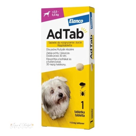 AdTab rágótabletta kis testű kutyáknak (>2,5-5,5 kg) 112mg
