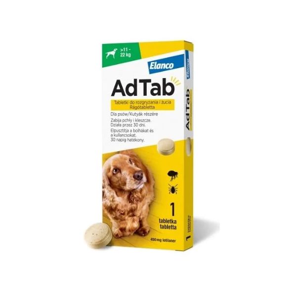 AdTab rágótabletta nagy testű kutyáknak (>11-22 kg) 450mg