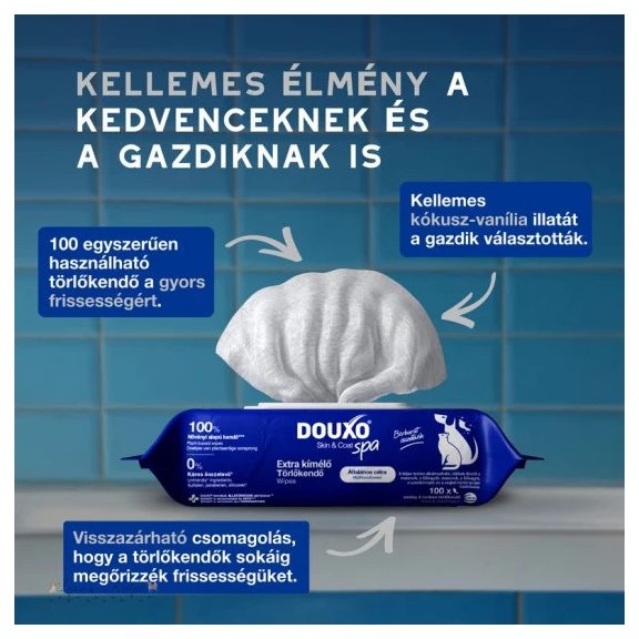 Douxo Spa Nedves törlőkendő kutyáknak és macskáknak 100db