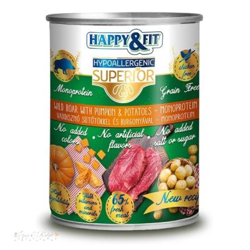   Happy&Fit Superior Dog Monoprotein Konzerv Friss Vaddisznóhús sütőtökkel, burgonyával 400g