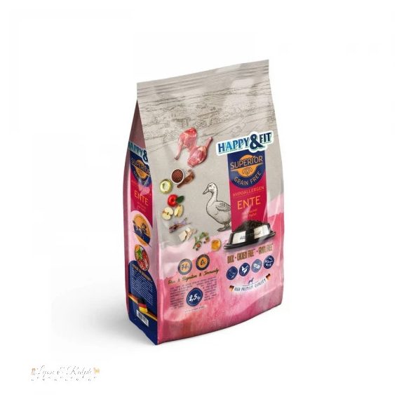 Happy&Fit Superior Adult Hipoallergén, Gabonamentes Kacsa, halolajjal és almával 2,5kg