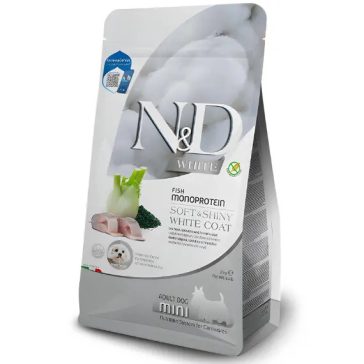   N&D White Dog tengeri sügér, spirulina & édeskömény adult mini 2kg