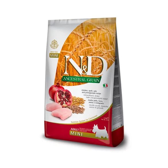 N&D Dog Ancestral Grain csirke, tönköly, zab & gránátalma adult mini 2,5kg