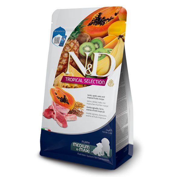 N&D Tropical Bárány, tönkölybúza, zab, trópusi gyümölcsök Kölyök Medium & Maxi  2 kg