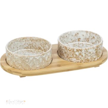   Trixie Tál Bambusz Állványon 2 × 0.8 l/o 16 cm/39 × 8 × 20 cm, fehér/light barna