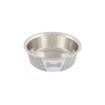 Trixie szilikonnal bevont fém tál 0,4l/14cm fehér/szürke