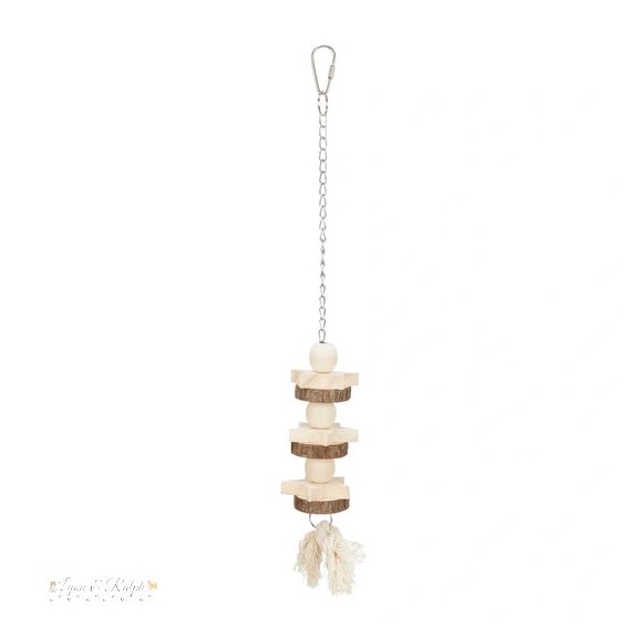 Játék Madárnak Színes Fa Lánccal, Kötéllel 30cm