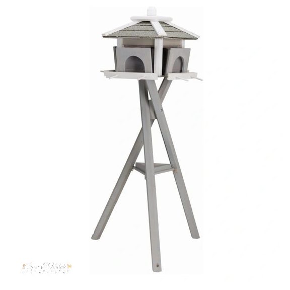 Trixie Kültéri madáretető Fából álló 46x35x46cm/1,35m, Szürke/Fehér