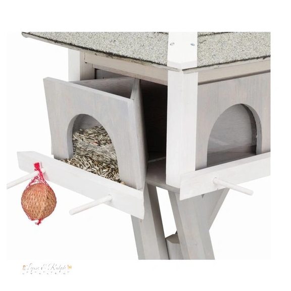 Trixie Kültéri madáretető Fából álló 46x35x46cm/1,35m, Szürke/Fehér